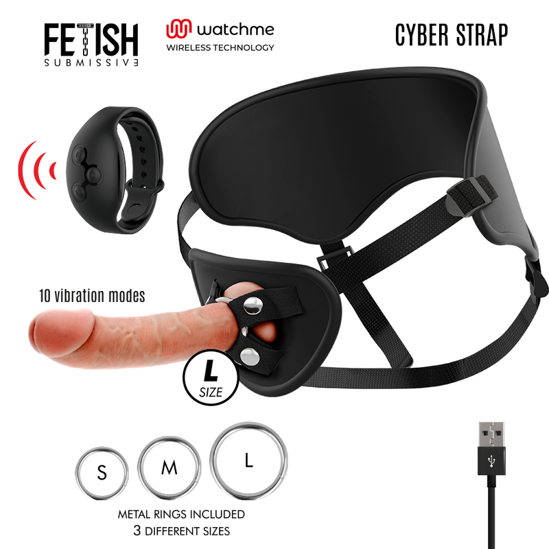 Harness with remote control dildo watchme l technology