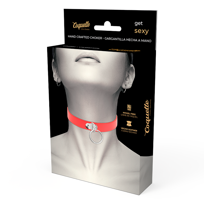 Red vegan leather necklace for women, fetish accessory