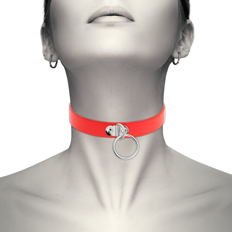 Red vegan leather necklace for women, fetish accessory
