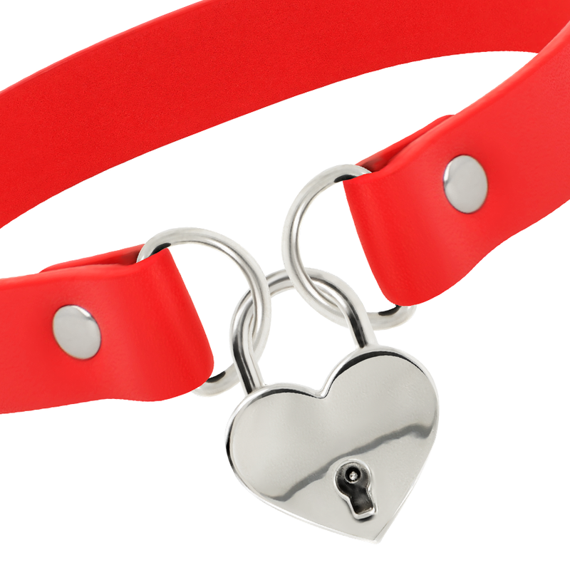 Red vegan leather necklace with heart accessory with key?