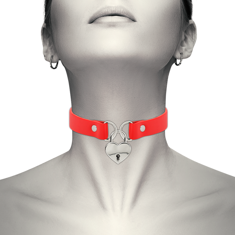 Red vegan leather necklace with heart accessory with key?