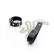 Penis necklace and leather bracelet with metal chain