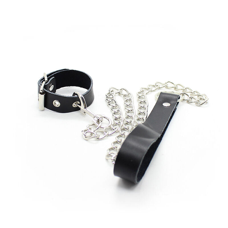 Penis necklace and leather bracelet with metal chain