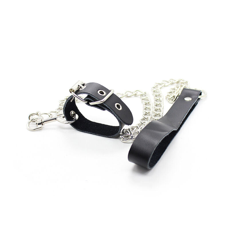 Penis necklace and leather bracelet with metal chain