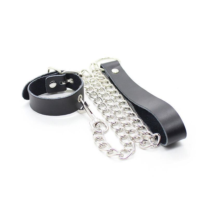 Penis necklace and leather bracelet with metal chain