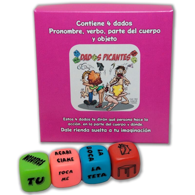 Jeu de 4 dés de pronom, verbe, partie du corps et lieu