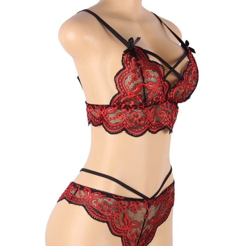 Two-piece lace top and panties set s/m