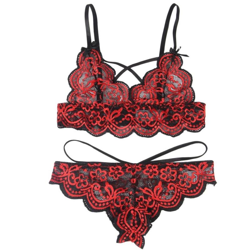 Two-piece lace top and panties set s/m