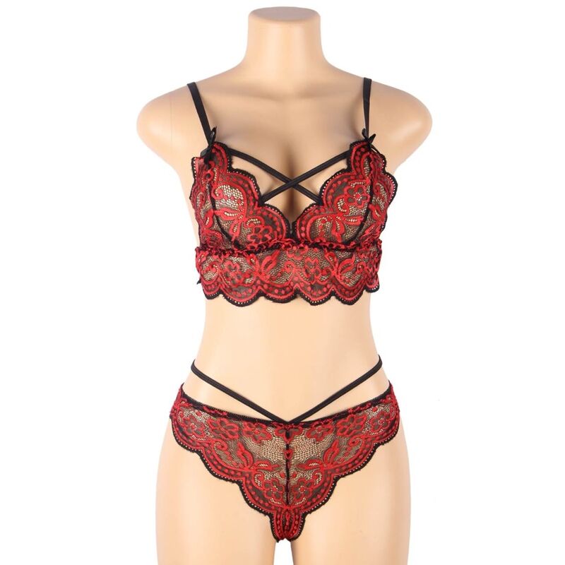 Two-piece lace top and panties set s/m