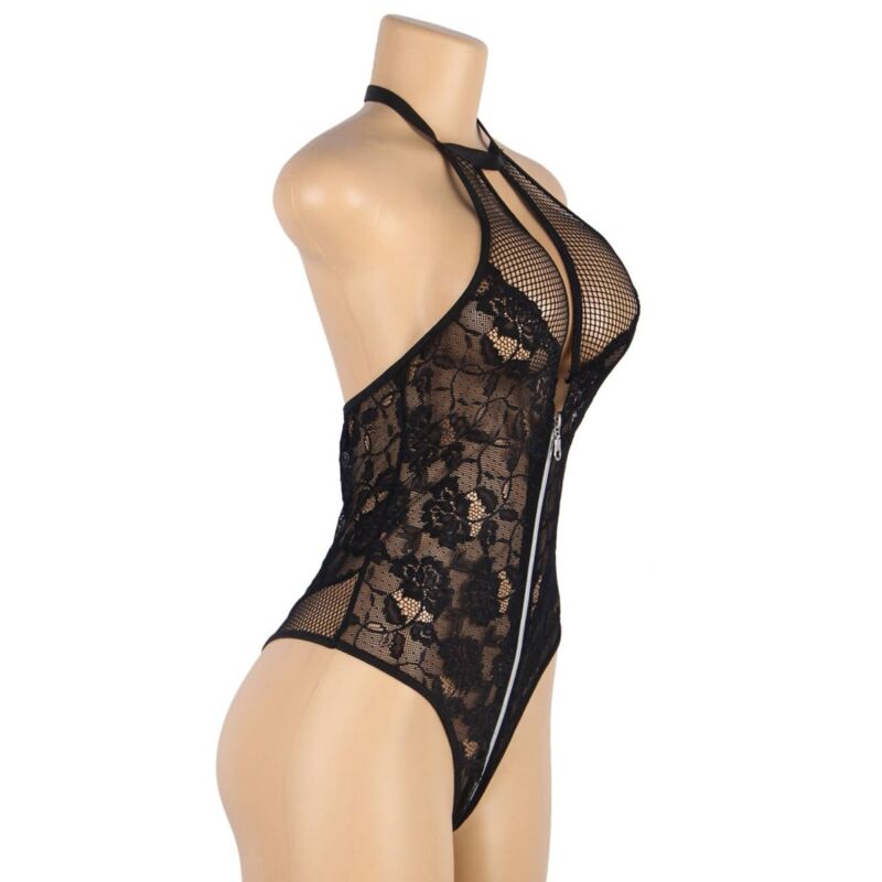 Floral lace zipper teddy s/m