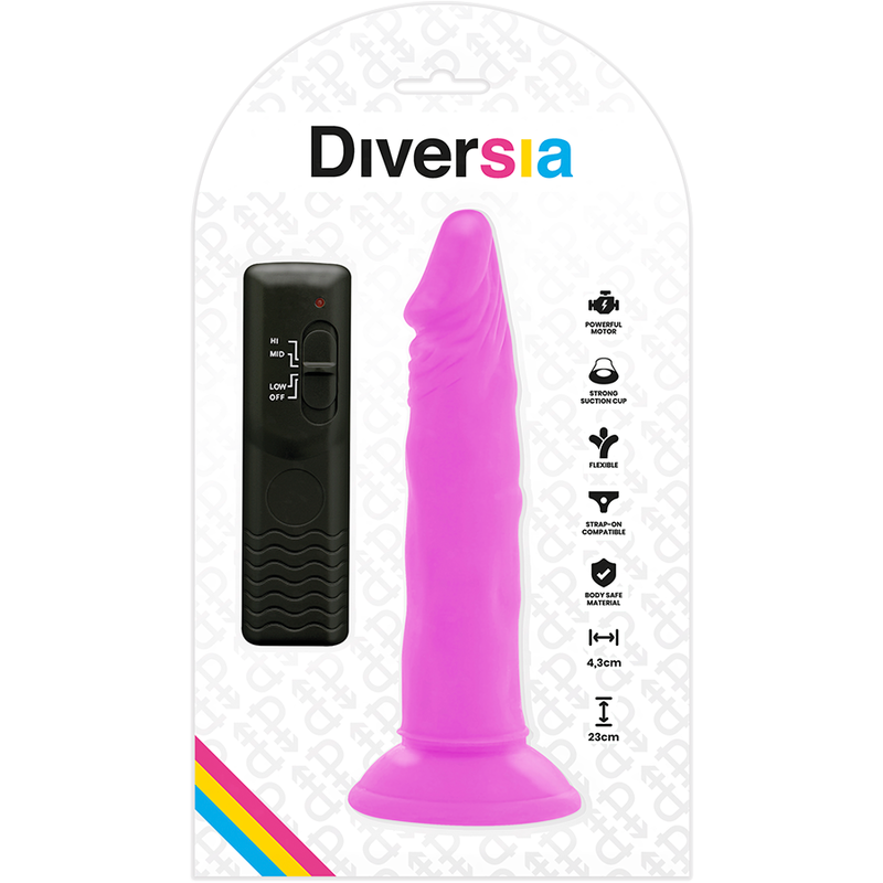 Purple flexible vibrating dildo 23 cm -o- 4.3 cm