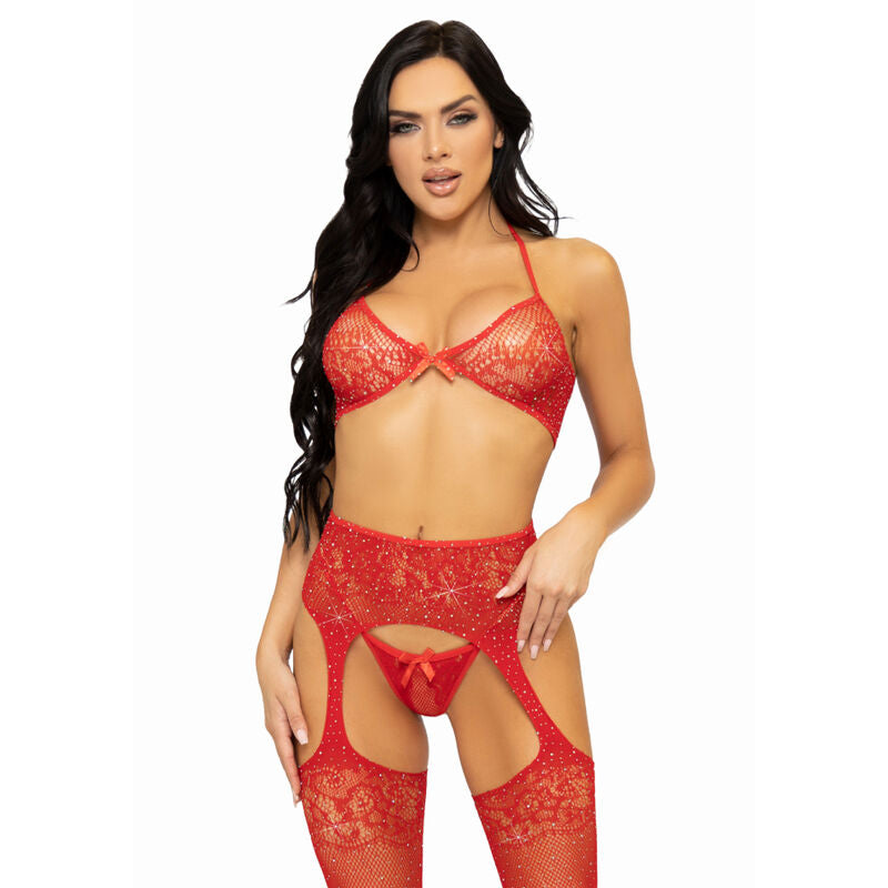 Set of three pieces, tanga and medias talla unica - black