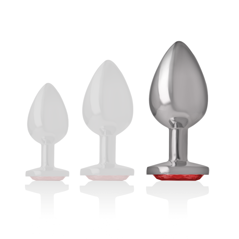 Aluminum metal anal plug with red crystal size L