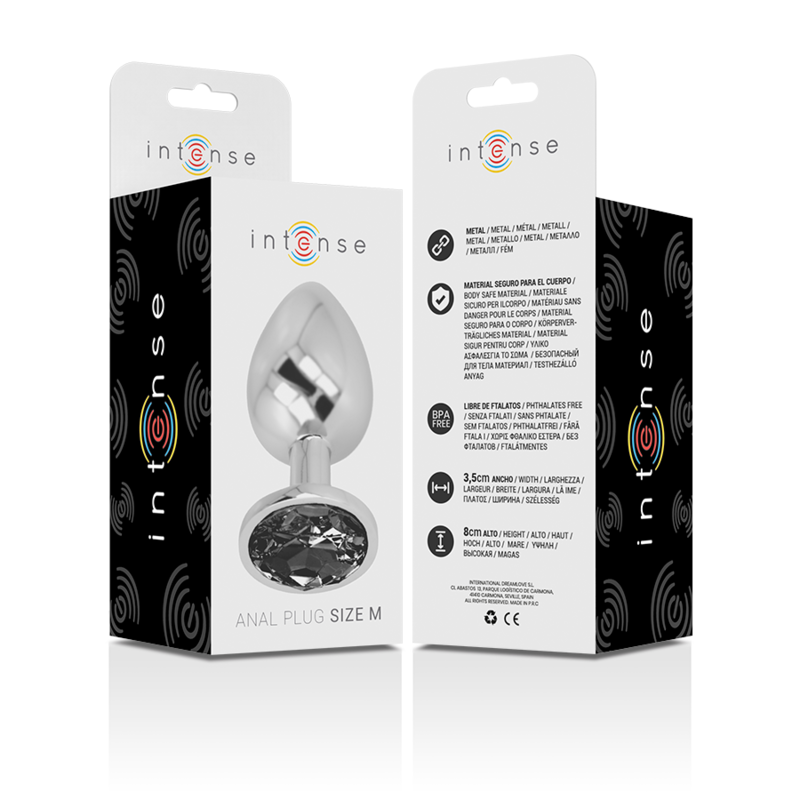 Aluminum metal anal plug with black glass size M