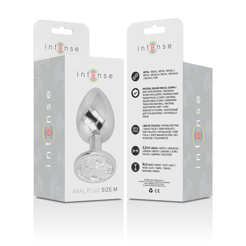 Aluminum metal anal plug with silver crystal size M