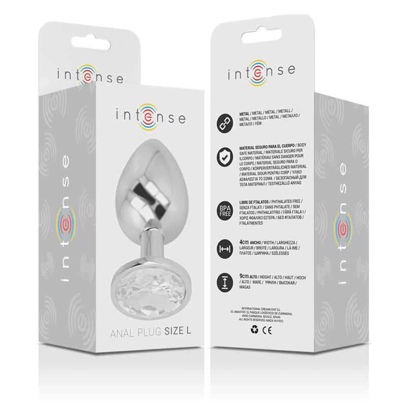 Aluminum metal anal plug with silver crystal size L