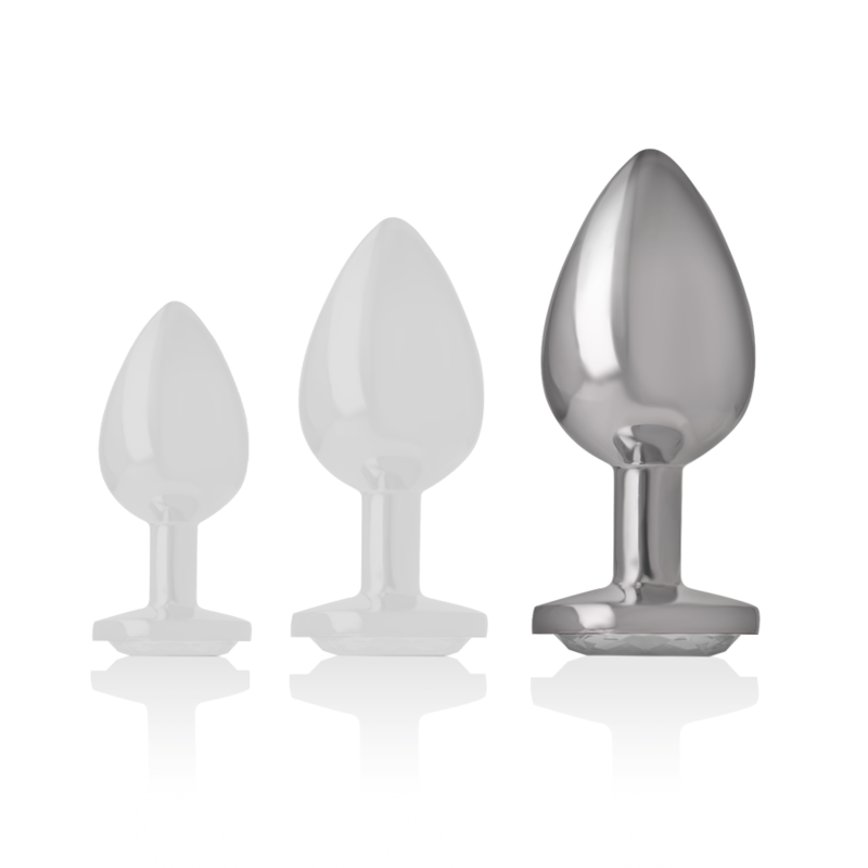 Aluminum metal anal plug with silver crystal size L
