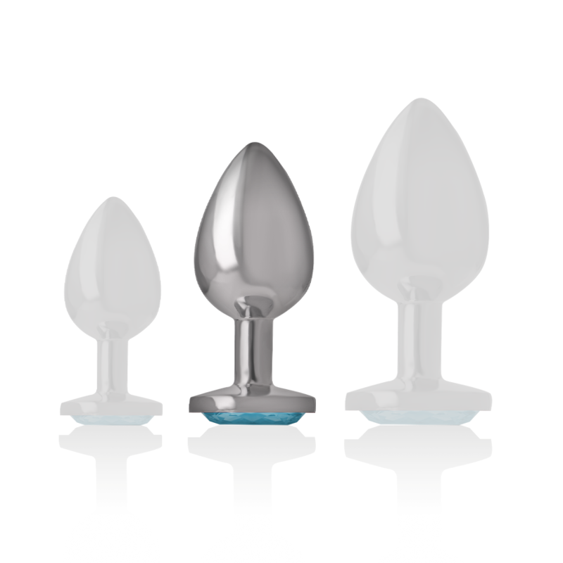 Aluminum metal anal plug with blue glass size M