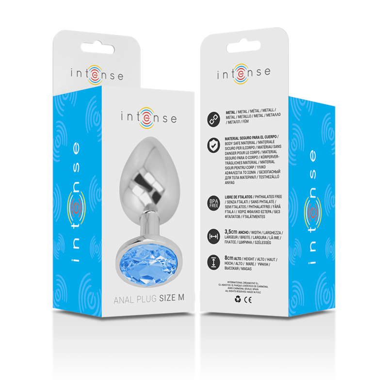 Aluminum metal anal plug with blue glass size M