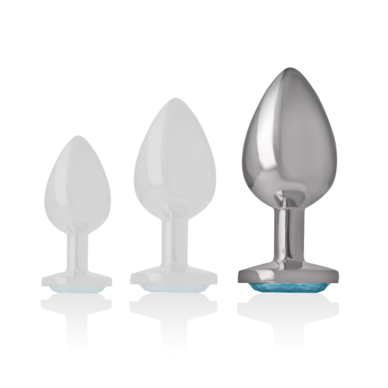 Aluminum metal anal plug with blue crystal size L