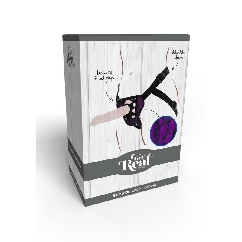 Purple strap-on lace harness
