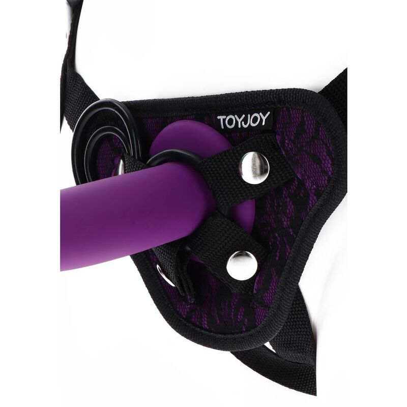 Purple strap-on lace harness