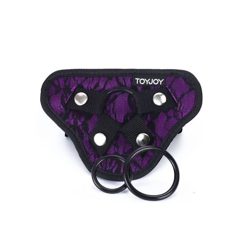 Purple strap-on lace harness