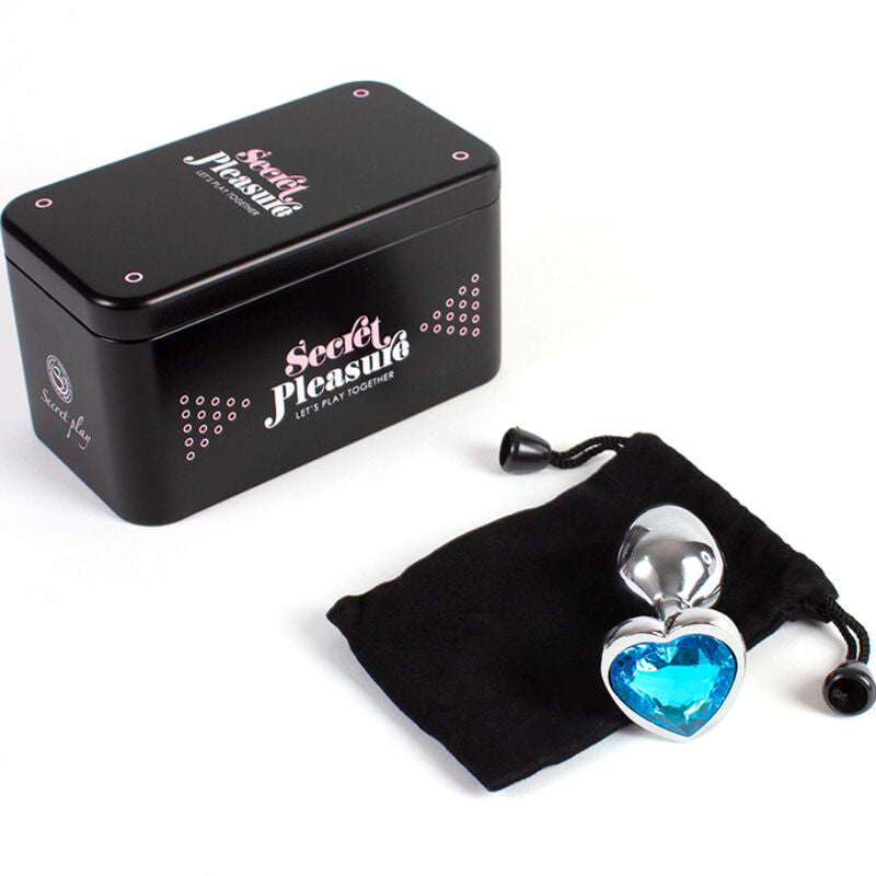 Small blue heart metal anal plug 7 cm