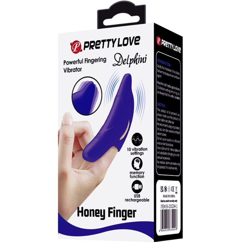 Powerful dark blue delphini finger stimulator