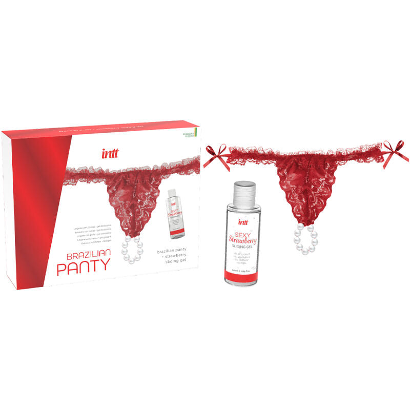 Red Brazilian panties with pearls and 50 ml lubricating gel