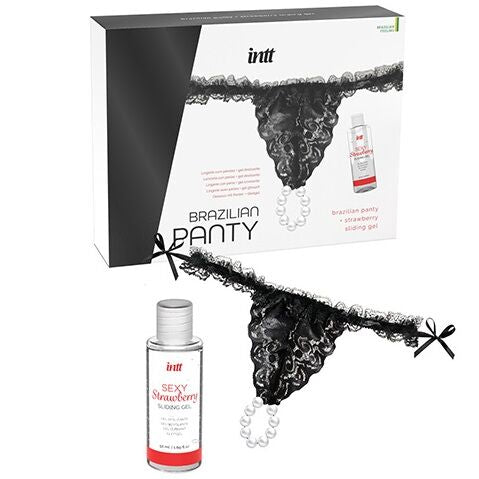 Black Brazilian panties with pearls and 50 ml lubricating gel
