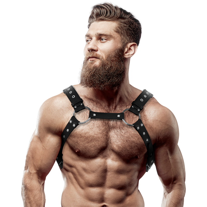 Men's eco-leather chest harness with studs
