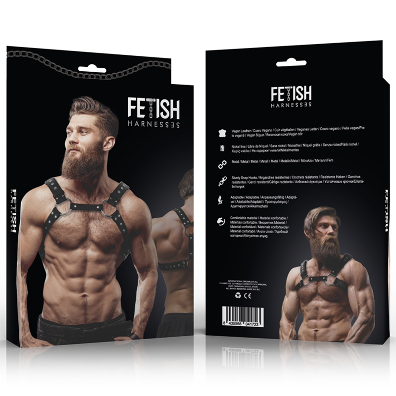 Men's eco-leather chest harness with studs