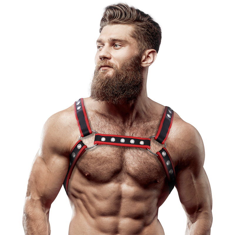 Men's Eco-Leather Bulldog Chest Harness Black/Red