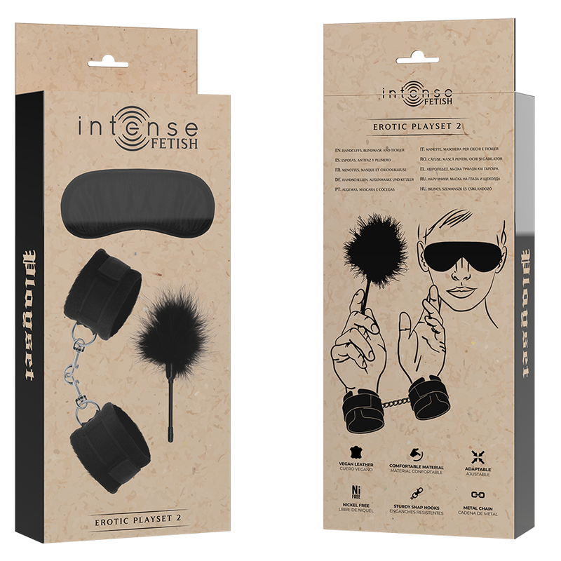 Fetish erotic playset 2 with handcuffs, blindfold and tickler