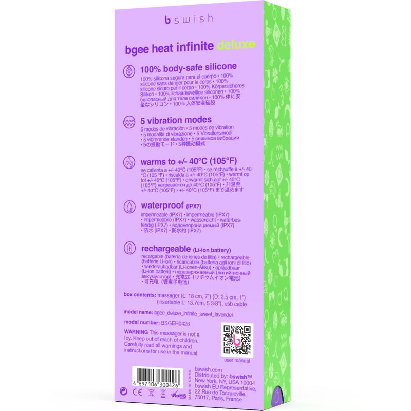 Bgee Heat Infinite Deluxe Lavender Silicone Rechargeable Vibrator