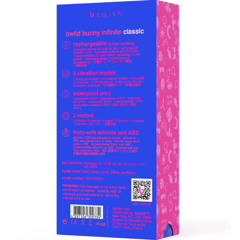 Classic rechargeable vibrator bwild bunny infinite silicone blue