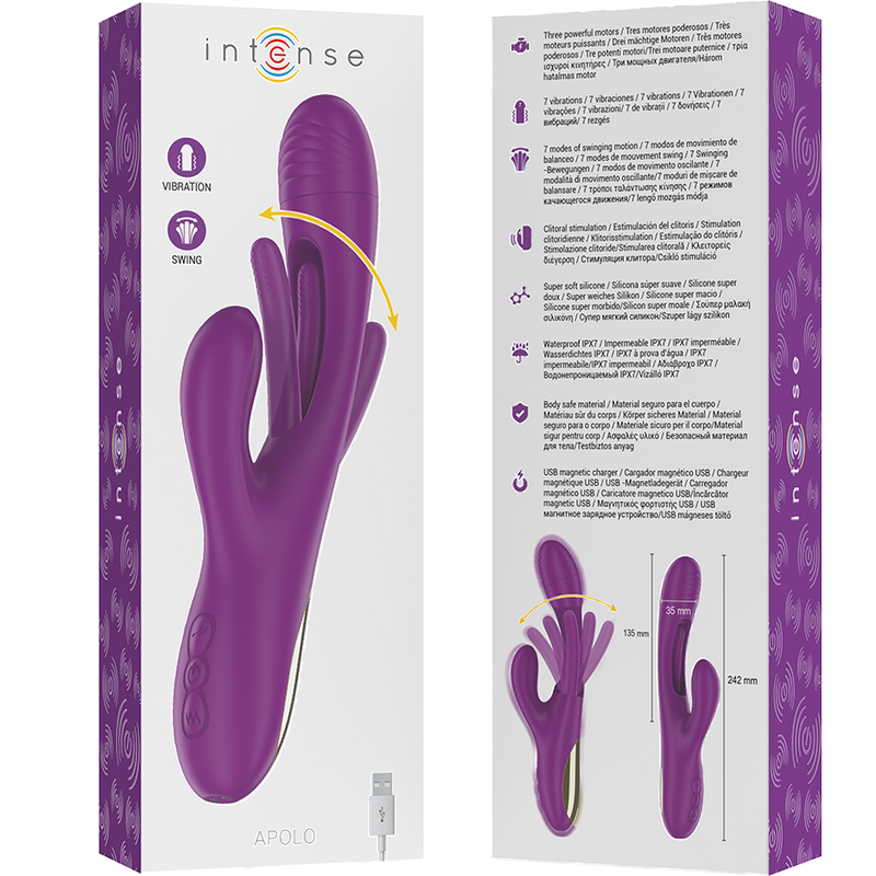 Apolo Rechargeable Multi-Function Vibrator 7 Vibrations with Oscillating Tongue Purple