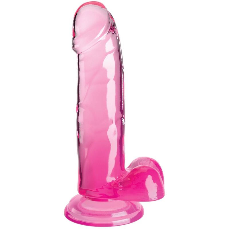 Clear pénis réaliste avec boules 15.2 cm rose