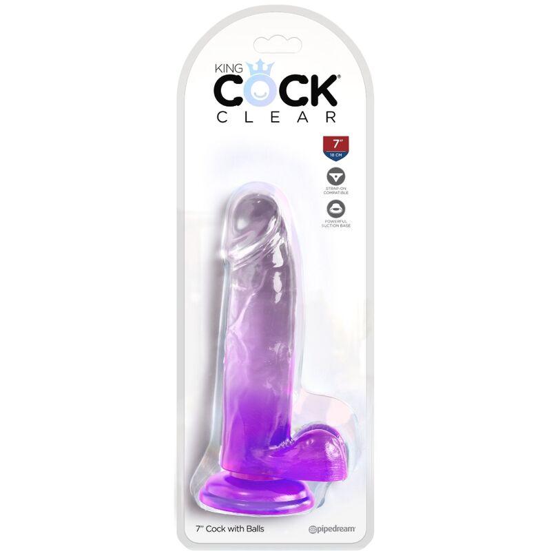 Clear pénis réaliste avec boules 15.2 cm violet