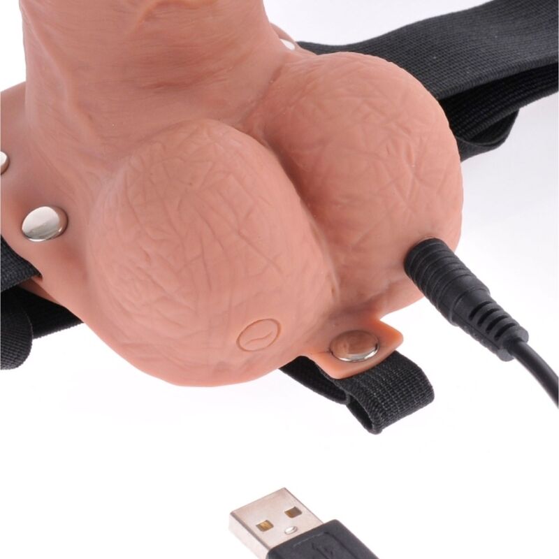 Adjustable Realistic Penis Harness with Rechargeable Bullets and Vibrator 7"