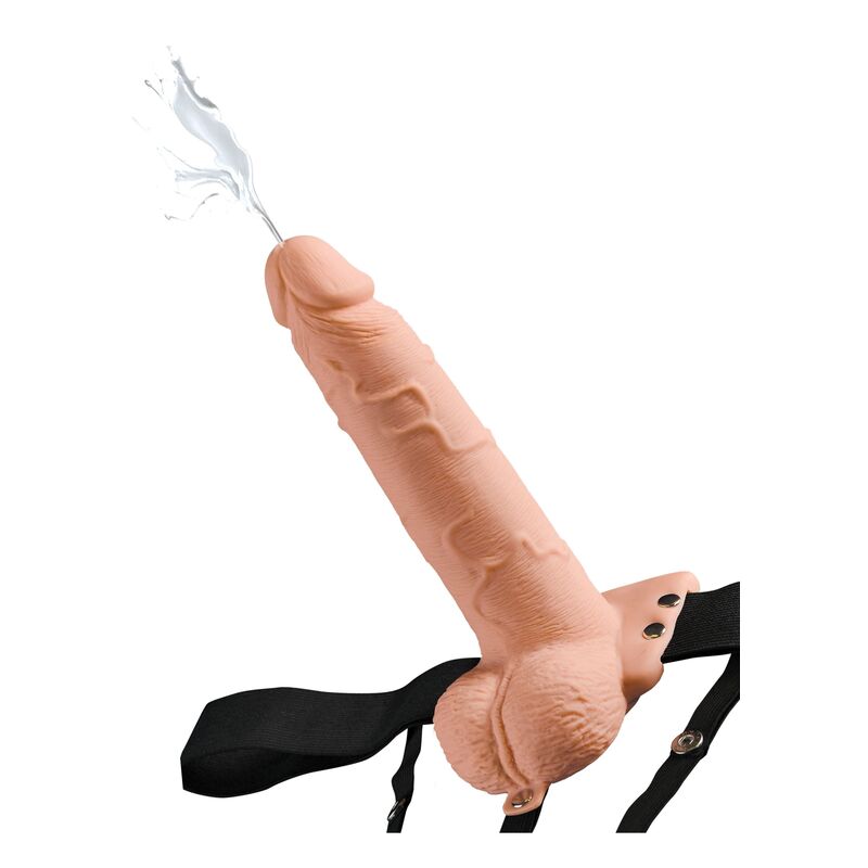 Harnais réglable pénis réaliste avec balles éjaculantes 19 cm
