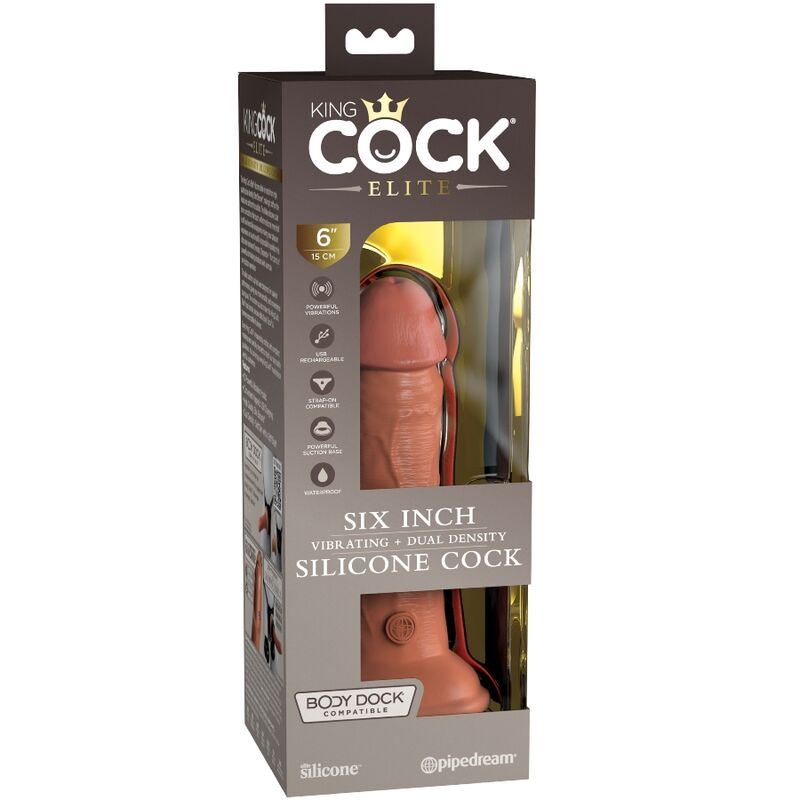 Elite Realistic Vibrating &amp; Silicone Dildo 15.2 cm Caramel
