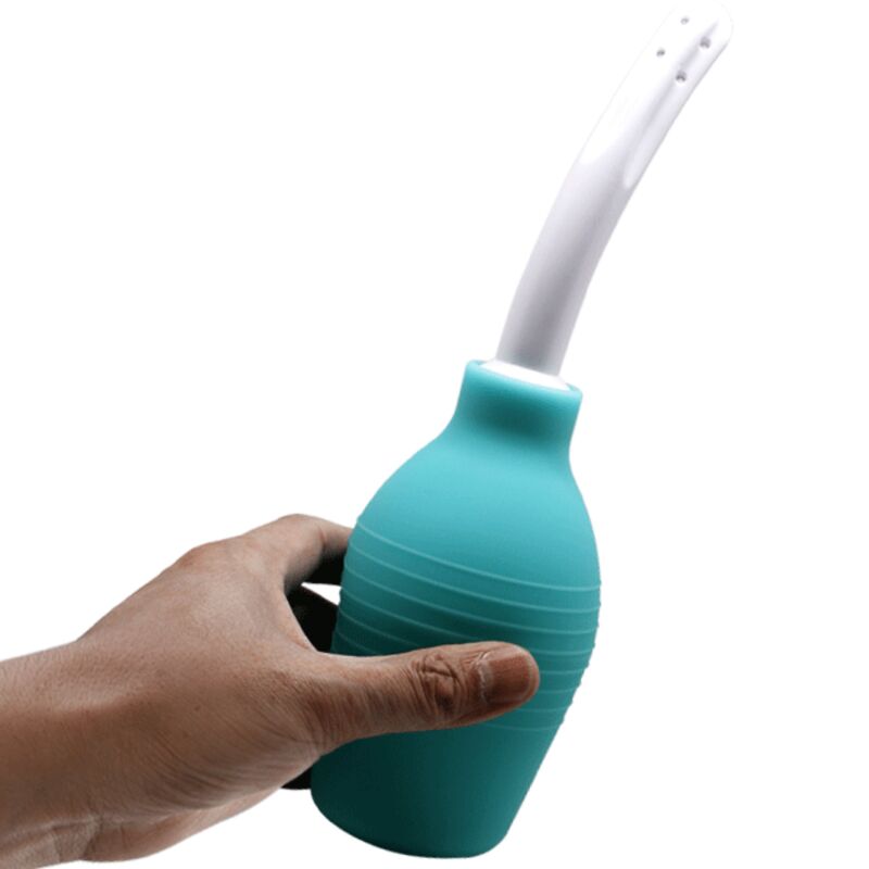 Blue rubber shower pear anal