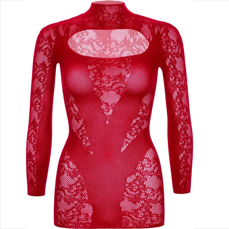 Mini robe avec dentelle manches longues rouge