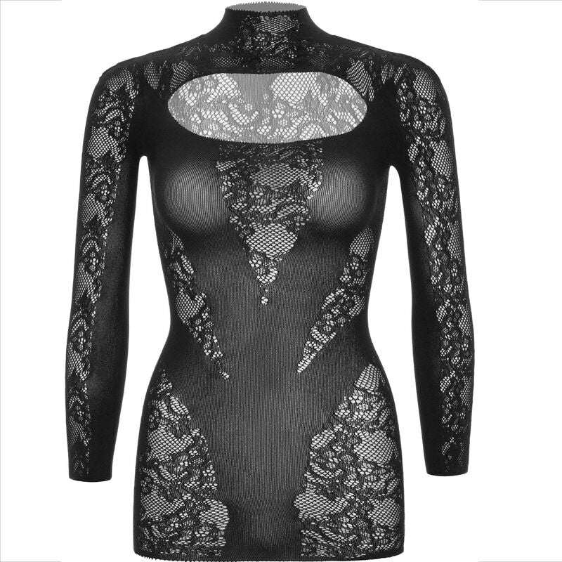 Black lace mini dress with long sleeves