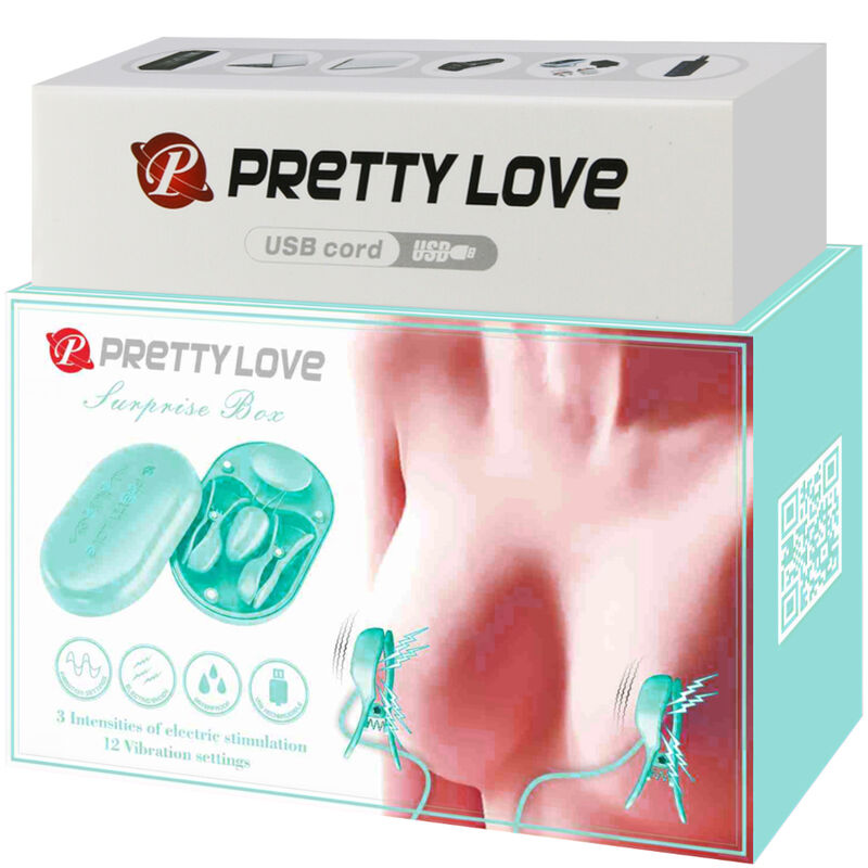 Surprise box with blue electrostimulation clamps