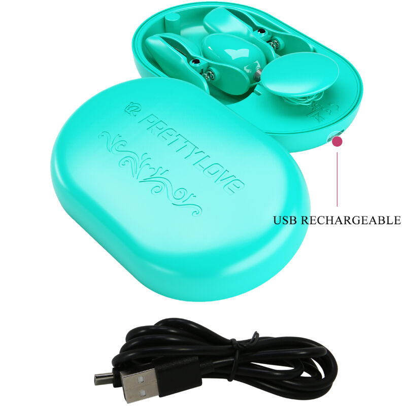 Surprise box with blue electrostimulation clamps