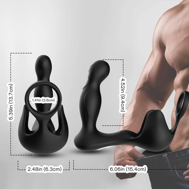 Anal surround vibrator &amp; testicle stimulator &amp; ring remote control black
