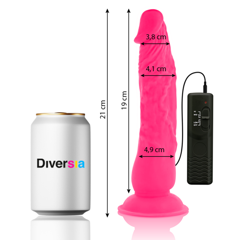 Pink flexible vibrating dildo 21 cm -o- 4.9 cm